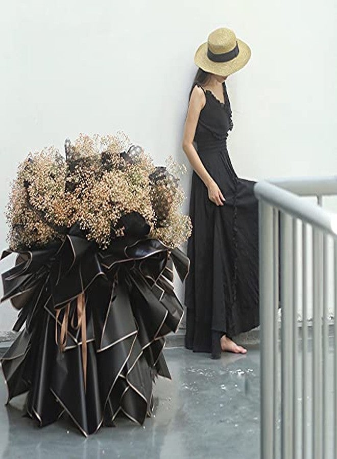 XICHEN 20 Sheets Pure color Waterproof gold edge Flower Wrapping Paper,Florist Bouquet Supplies,DIY Crafts,Gift Packaging or Gift Box Packaging, 22.8x22.8Inch(Dark night black) - Image 5